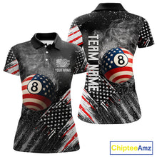 Load image into Gallery viewer, Personalized Grunge American Flag Women's Billiard Shirts Custom 8 Ball Pool Smoke Team Jerseys TDM4054