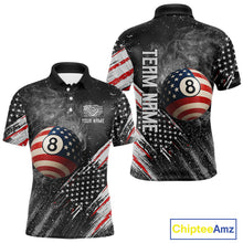 Load image into Gallery viewer, Personalized Grunge American Flag Men's Billiard Shirts Custom 8 Ball Pool Smoke Team Jerseys TDM4054