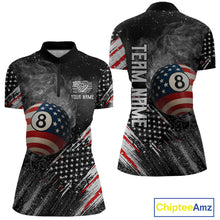 Load image into Gallery viewer, Personalized Grunge American Flag Women's Billiard Shirts Custom 8 Ball Pool Smoke Team Jerseys TDM4054