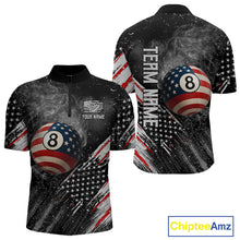 Load image into Gallery viewer, Personalized Grunge American Flag Men's Billiard Shirts Custom 8 Ball Pool Smoke Team Jerseys TDM4054