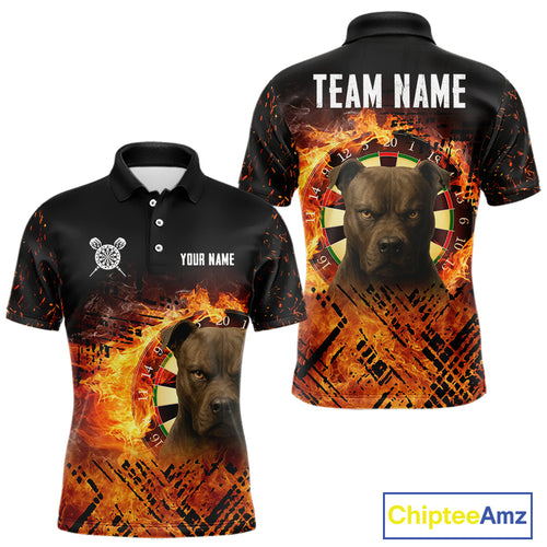 Personalized Fire Pitbull Dart Shirts For Men – Custom Flaming Darts Team Polo & 1/4 Zip Jerseys TDM4056