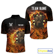 Load image into Gallery viewer, Personalized Fire Pitbull Dart Shirts For Men – Custom Flaming Darts Team Polo &amp; 1/4 Zip Jerseys TDM4056