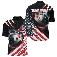 Load image into Gallery viewer, Personalized 8 Ball Pool US Flag Smoke Billiard Shirts For Men, Patriotic Billiard Jerseys Attire TDM1869
