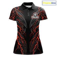 Load image into Gallery viewer, Thunder Lightning Tribal 8 Ball women's billiard polo shirt custom pool jersey, personalized billiards team apparel, tournament uniform