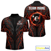 Load image into Gallery viewer, Thunder Lightning Tribal 8 Ball men's quarter zip billiard shirt custom cue sports team jersey, league apparel