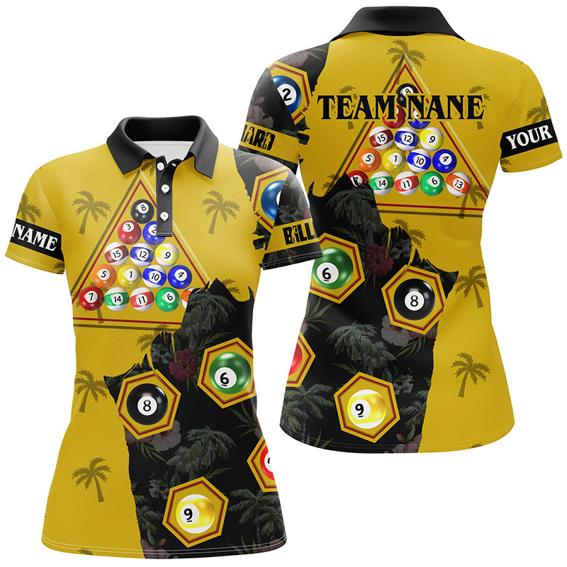 Personalized Yellow Black Funny Billiard Balls Pool Shirts For Women, Best Billiard Team Shirts TDM2073