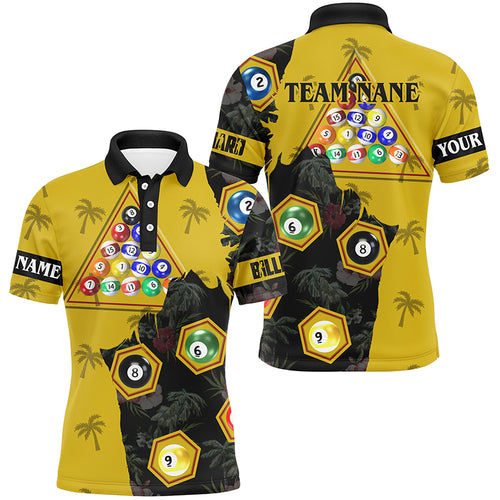 Personalized Yellow Black Funny Billiard Balls Pool Shirts For Men, Best Billiard Team Shirts TDM2073