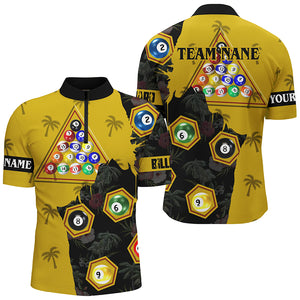 Personalized Yellow Black Funny Billiard Balls Pool Shirts For Men, Best Billiard Team Shirts TDM2073