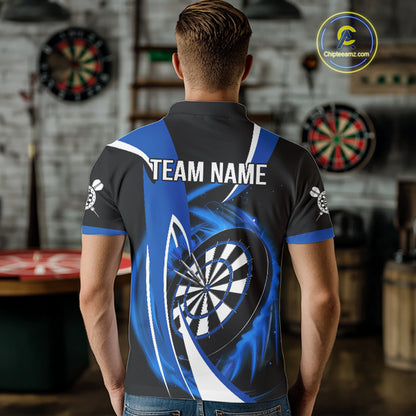 Personalized Blue And Black Darts Shirt For Men Custom Darts League Team Polo & 1/4 Zip Jerseys TDM4405