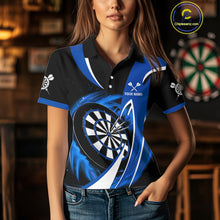 Load image into Gallery viewer, Personalized Blue And Black Darts Shirt For Women Custom Darts League Team Polo &amp; 1/4 Zip Jerseys TDM4405