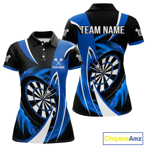 Personalized Blue And Black Darts Shirt For Women Custom Darts League Team Polo & 1/4 Zip Jerseys TDM4405