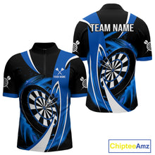 Load image into Gallery viewer, Personalized Blue And Black Darts Shirt For Men Custom Darts League Team Polo &amp; 1/4 Zip Jerseys TDM4405