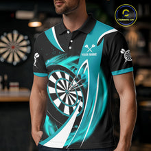 Load image into Gallery viewer, Personalized Turquoise &amp; Black Darts Shirt For Men Custom Darts League Team Polo &amp; 1/4 Zip Jerseys TDM4407