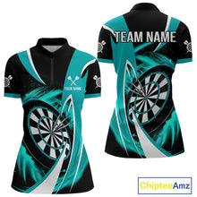 Load image into Gallery viewer, Personalized Turquoise &amp; Black Darts Shirt For Women Custom Darts League Team Polo &amp; 1/4 Zip Jerseys TDM4407