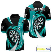 Load image into Gallery viewer, Personalized Turquoise &amp; Black Darts Shirt For Men Custom Darts League Team Polo &amp; 1/4 Zip Jerseys TDM4407