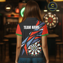 Load image into Gallery viewer, Personalized Red, Blue &amp; Black Darts Shirt For Women Custom Darts League Team Jersey Polo &amp; 1/4 Zip TDM4409