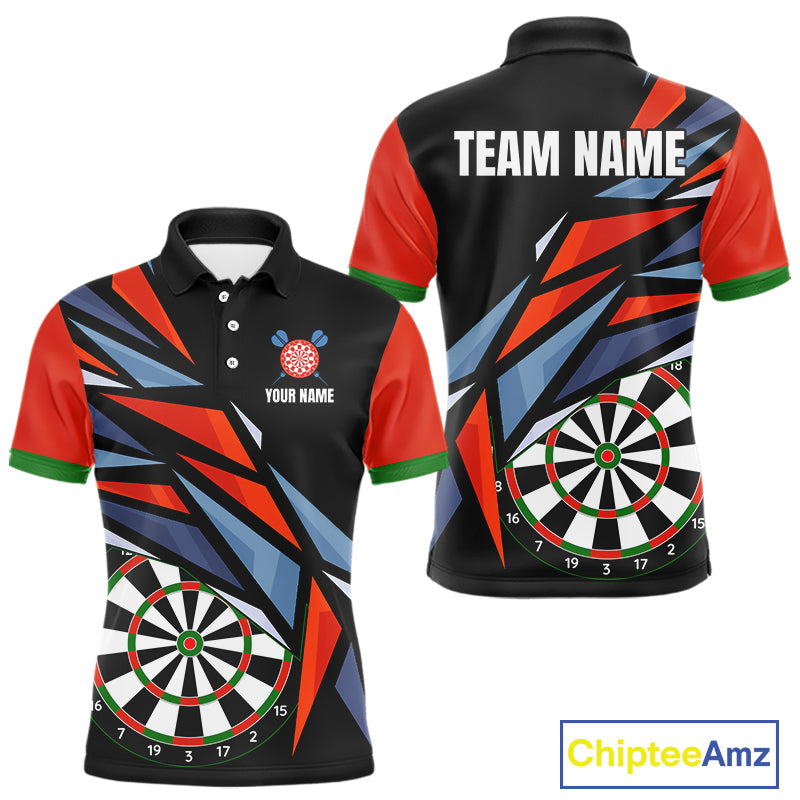 Personalized Red, Blue & Black Darts Shirt For Men Custom Darts League Team Jersey Polo & 1/4 Zip TDM4409