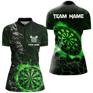 Green Dart Board Fire Flame Custom Wolf Dart Shirts For Women, Darts League Team Jerseys Uniform TDM2799