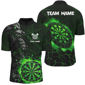 Green Dart Board Fire Flame Custom Wolf Dart Shirts For Men, Darts League Team Jerseys Uniform TDM2799