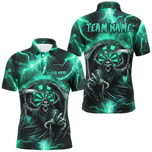 Personalized Turquoise Grim Reaper Custom Thunder Lightning Men Dart Shirts, 3D Darts Team Jerseys TDM2800