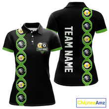 Load image into Gallery viewer, DNA Billiard 8 Ball &amp; 9 Ball Shirts For Women Custom Funny Pool Jerseys Team Polo &amp; 1/4 Zip |Green TDM5520