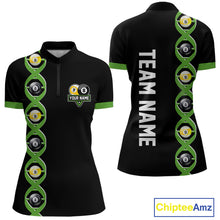 Load image into Gallery viewer, DNA Billiard 8 Ball &amp; 9 Ball Shirts For Women Custom Funny Pool Jerseys Team Polo &amp; 1/4 Zip |Green TDM5520