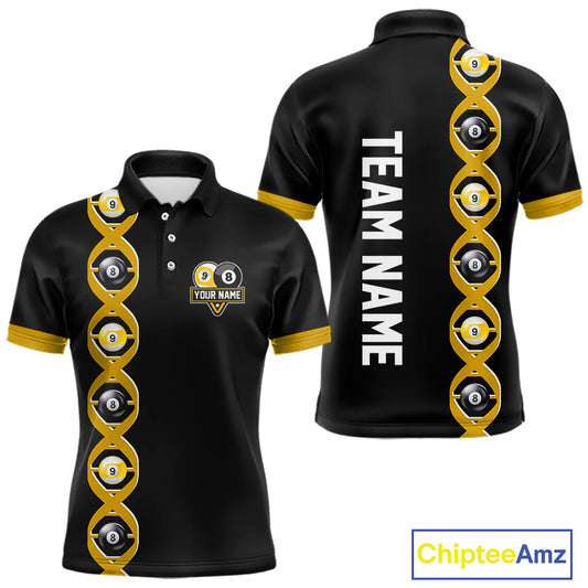 DNA Billiard 8 Ball & 9 Ball Shirts For Men Custom Funny Pool Jerseys Team Polo & 1/4 Zip |Yellow TDM5521