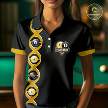 Load image into Gallery viewer, DNA Billiard 8 Ball &amp; 9 Ball Shirts For Women Custom Funny Pool Jerseys Team Polo &amp; 1/4 Zip |Yellow TDM5521