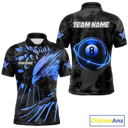 Custom Black And Blue 8 Ball Pool Eagle Paint Billiard Shirts For Men Team League Billiard Jerseys TDM5522