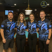 Load image into Gallery viewer, Custom Black And Blue 8 Ball Pool Eagle Paint Billiard Shirts For Men Team League Billiard Jerseys TDM5522