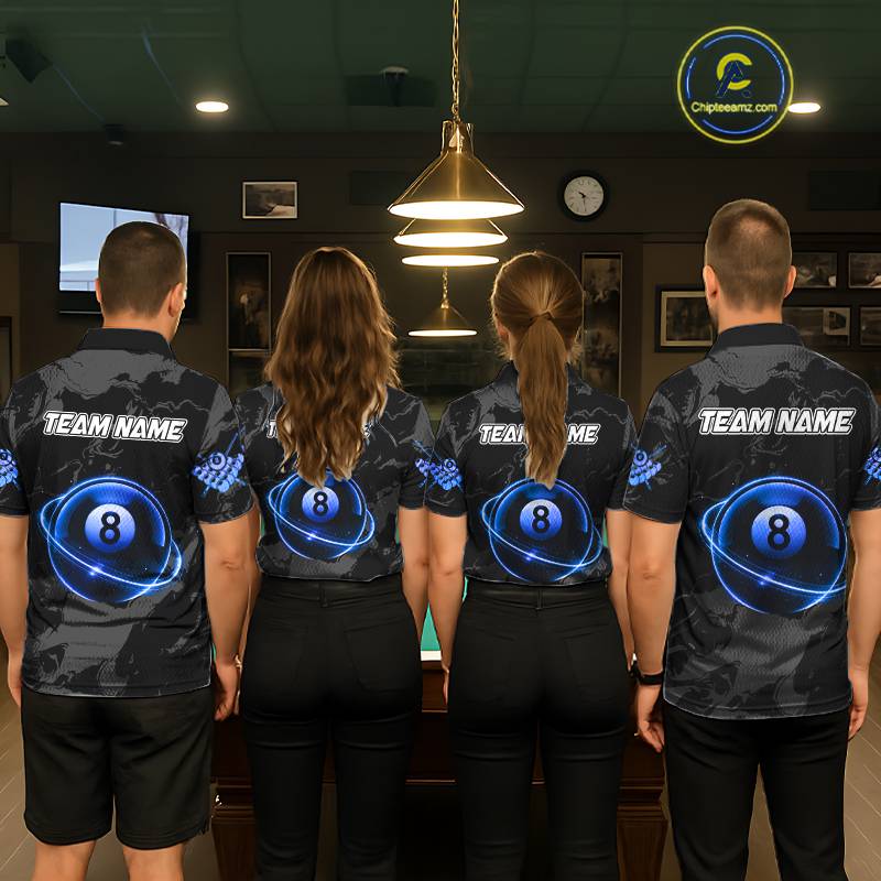 Custom Black And Blue 8 Ball Pool Eagle Paint Billiard Shirts For Men Team League Billiard Jerseys TDM5522