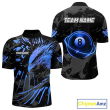 Load image into Gallery viewer, Custom Black And Blue 8 Ball Pool Eagle Paint Billiard Shirts For Men Team League Billiard Jerseys TDM5522