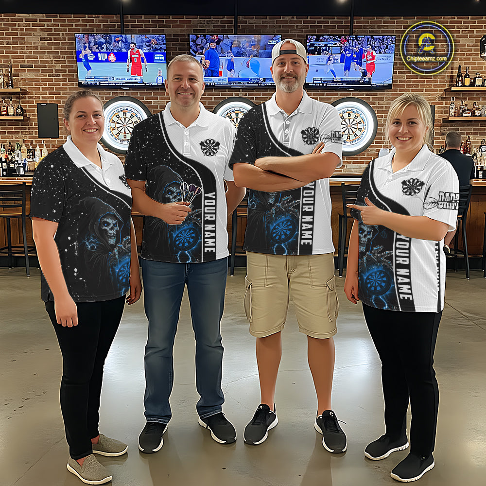 Blue Grim Reaper Darts Women Polo & Quarter-Zip Custom Darts Shirts For Team Darts Jerseys TDM5524