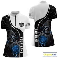 Load image into Gallery viewer, Blue Grim Reaper Darts Women Polo &amp; Quarter-Zip Custom Darts Shirts For Team Darts Jerseys TDM5524