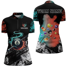Load image into Gallery viewer, Personalized Orange And Turquoise 8 Ball Pool Smoke Billiard Shirts For Women Custom Billiard Jersey TDM3475