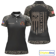 Load image into Gallery viewer, Personalized Retro Camo US Flag Billiard Shirt For Women Custom Pool Team Jersey Polo &amp; 1/4 Zip TDM5793