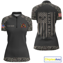 Load image into Gallery viewer, Personalized Retro Camo US Flag Billiard Shirt For Women Custom Pool Team Jersey Polo &amp; 1/4 Zip TDM5793