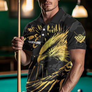 Custom Black And Gold 8 Ball Pool Eagle Paint Billiard Shirts For Men Team League Billiard Jerseys TDM3477