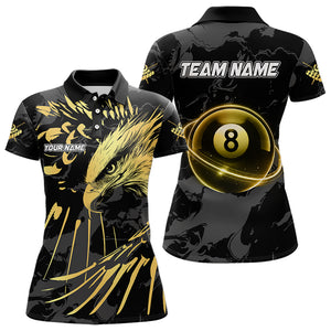 Custom Black And Gold 8 Ball Pool Eagle Paint Billiard Shirts For Women Team League Billiard Jerseys TDM3477