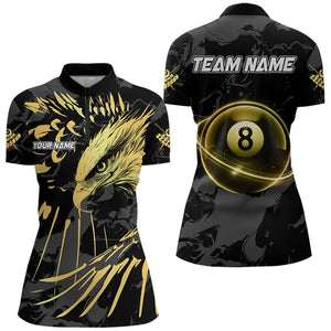 Custom Black And Gold 8 Ball Pool Eagle Paint Billiard Shirts For Women Team League Billiard Jerseys TDM3477