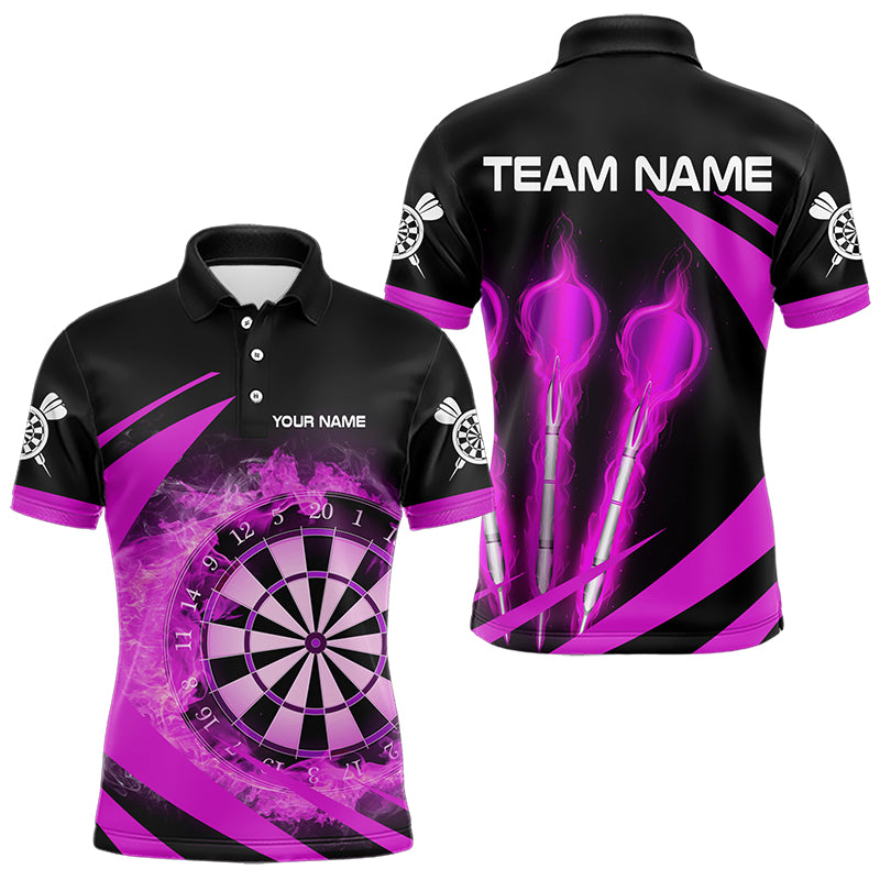Black And Purple Fire Flame Darts Polo & Quarter Zip Custom Dart Shirt For Men Darts League Jerseys TDM3480