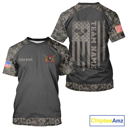 Personalized Retro Camo US Flag Billiard T-Shirt For Men Custom Patriotic 8 Ball Pool Team Jersey TDM5793