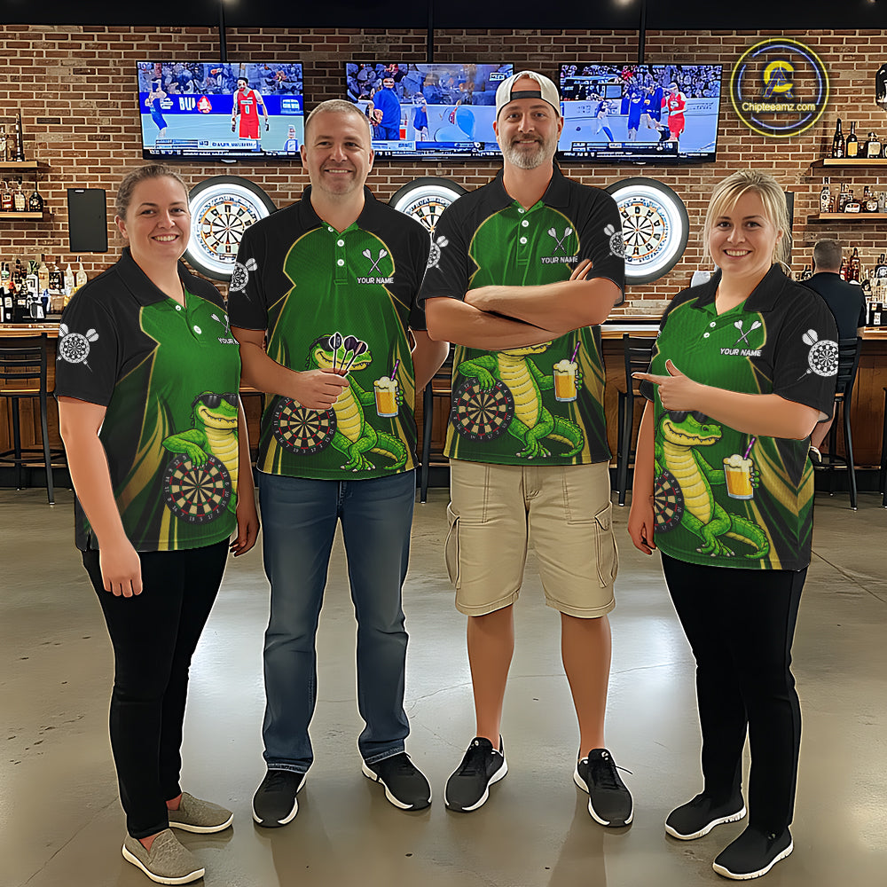 Funny Alligator And Beer Darts Shirt For Men Custom Darts Jersey Polo & 1/4 Zip, Darts Gifts TDM6144