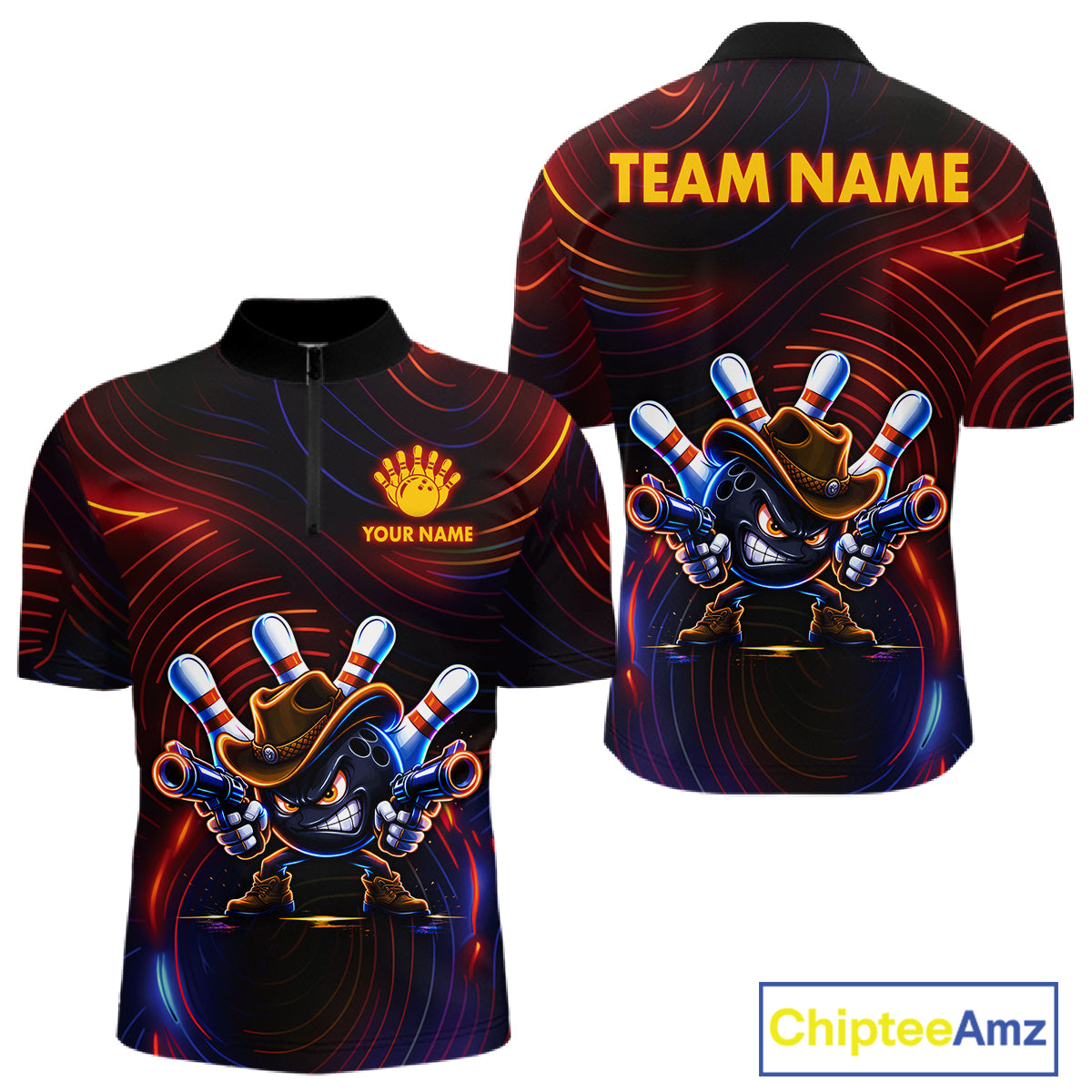 Funny Neon Bowling Jersey For Men Custom Bowling Shirt Polo & Quarter Zip, Bowling Team Outfit TDM6149