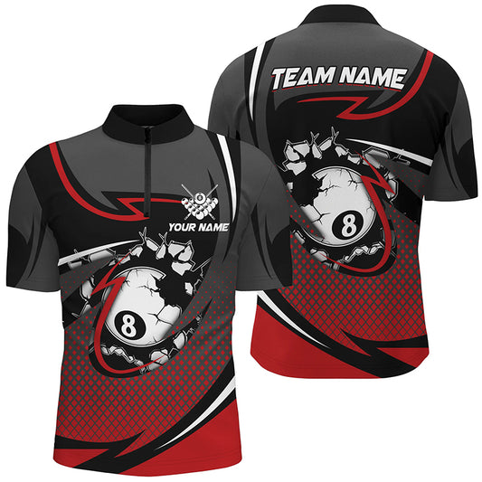 Funny 8 Ball Pool Red Billiard Jerseys Men Quarter-Zip Shirts Team League Billiard Shirts TDM1501