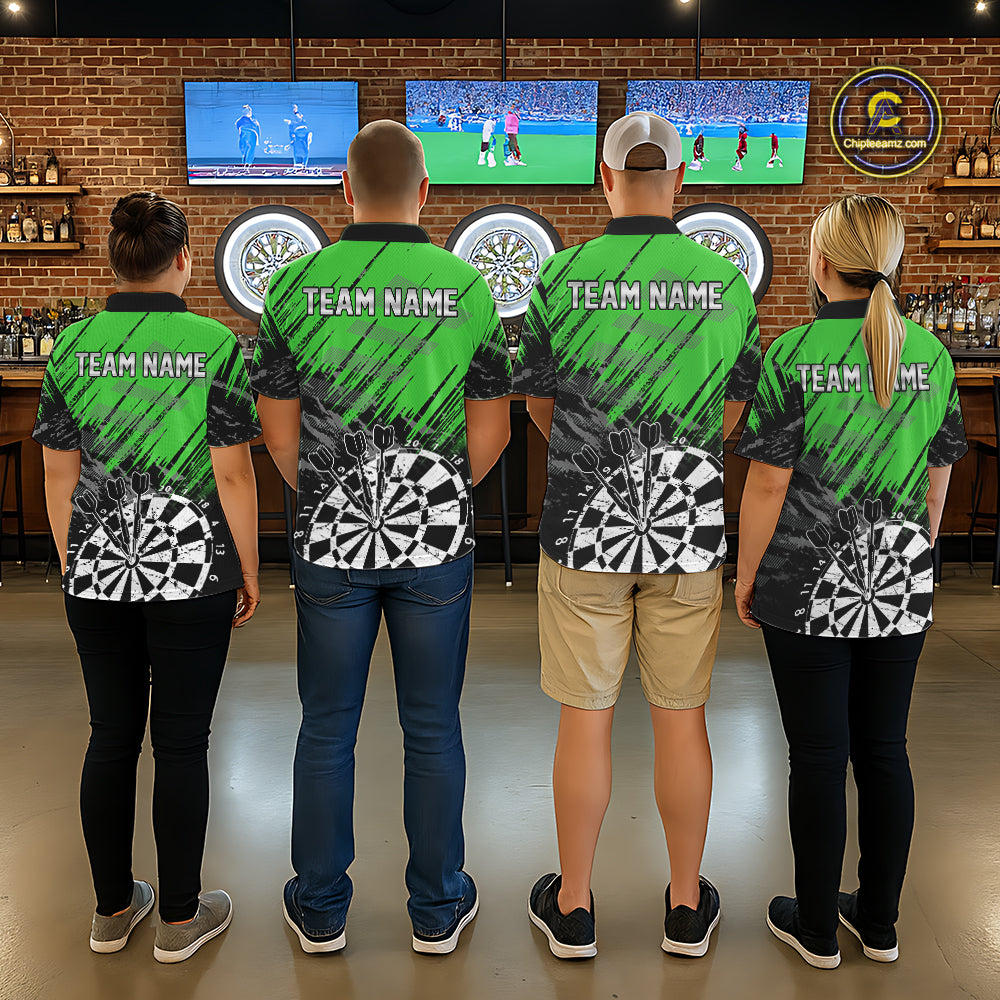 Green Black Grunge Dart Shirts For Men Custom Dart Jersey With Pocket Option TDM6382