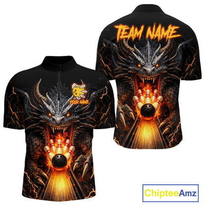 Personalized Dragon Bowling Jersey For Men Custom Fire Bowling League Team Shirt Polo & 1/4 Zip TDM6386