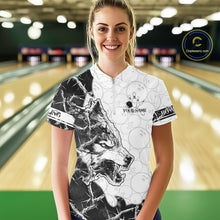 Load image into Gallery viewer, White Black Thorny Camo Wolf Bowling Shirt For Women Custom Bowling Team Jersey Polo &amp; 1/4 Zip TDM6390