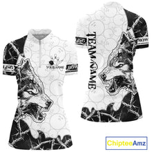 Load image into Gallery viewer, White Black Thorny Camo Wolf Bowling Shirt For Women Custom Bowling Team Jersey Polo &amp; 1/4 Zip TDM6390