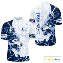 Load image into Gallery viewer, Personalized Blue Thorny Camo Wolf Bowling Shirt For Men Custom Bowling Team Jersey Polo &amp; 1/4 Zip TDM6391